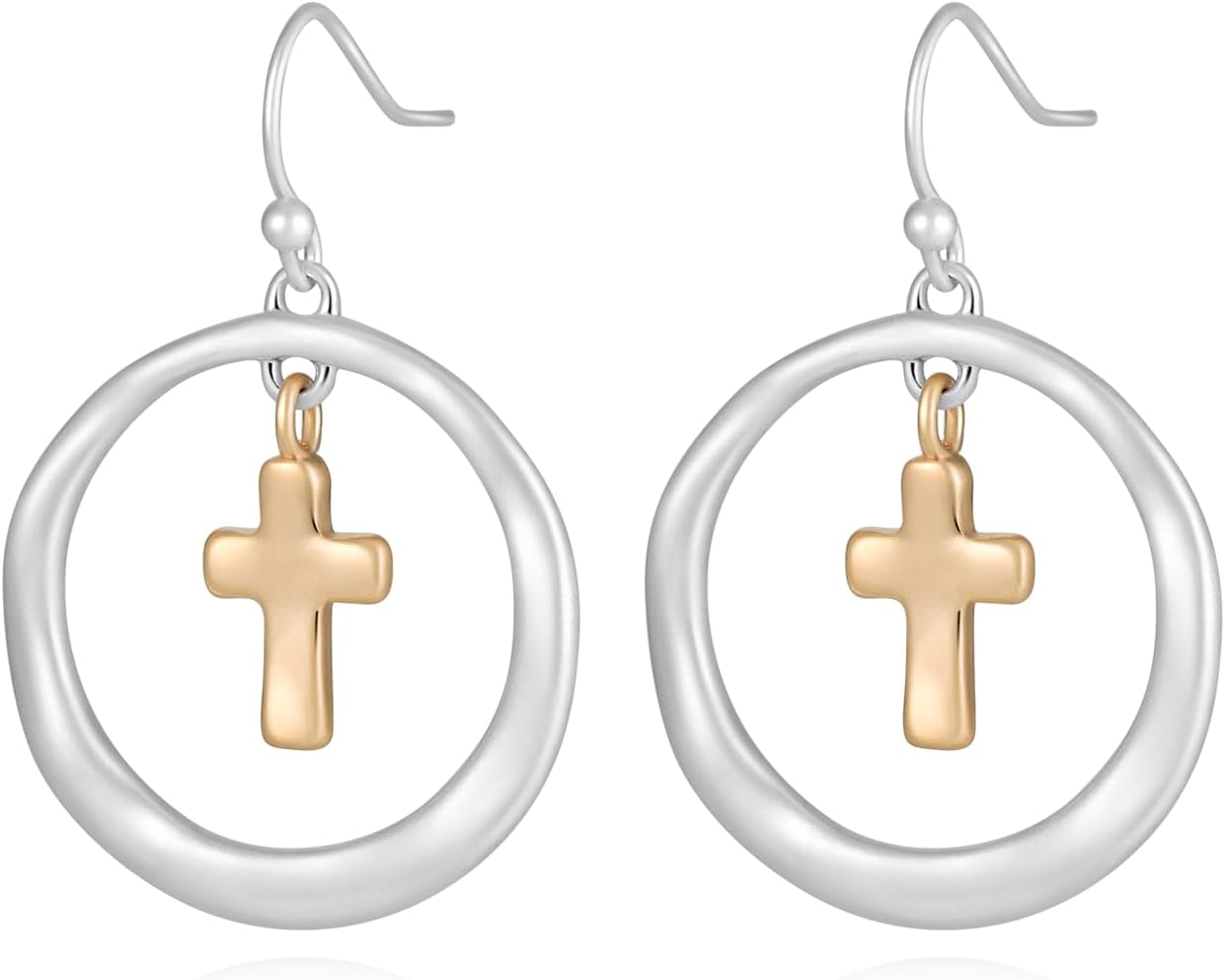 Hpoewre Mixed Metal Earrings, Round Circle Hoop Two Tone Dangle Earrings, Vintage Gold and Silver Geometric Earrings, Handmade Boho Earrings for Women