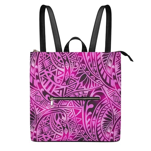Ladies' Fashionable Pu Backpack For Commuting Portable Large-Capacity Zipper Backpack Polynesian Art Pattern
