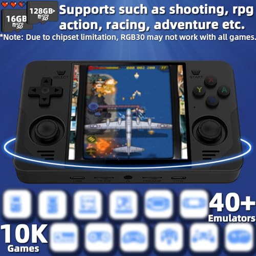 RGB30 Handheld Game Console 4 inch IPS Retro Hand-held Games Consoles Hand Held Video Game Preinstalled System Support Multiplayer WF BT RK3566 128GB Black - Image 4