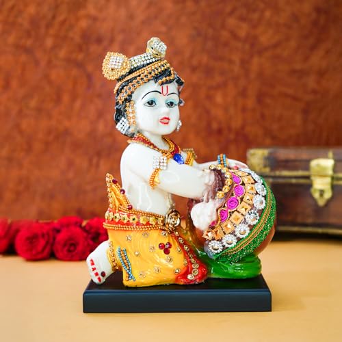 Image of Ekhasa Bal Gopal Idol for Puja | Laddu Gopal Murti for Pooja Room | Resin Baby Krishna Idol for Home | Bal Krishna Idol | Sri Krishna Idols Gift | Makan Chor Idol