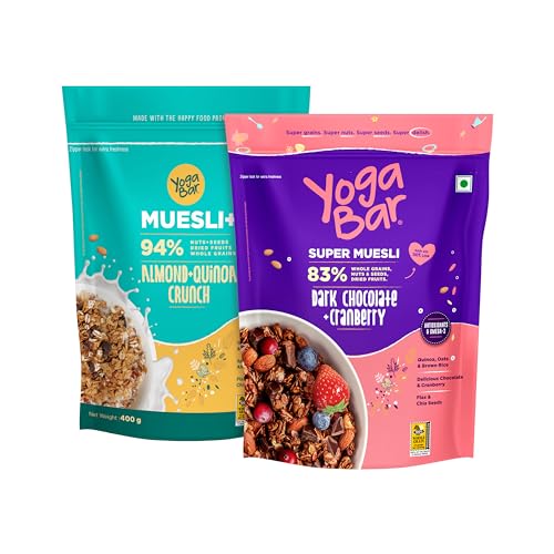 Image of Yogabar Wholegrain Breakfast Muesli | Dark Chocolate Cranberry | Almond + Quinoa Crunch | 400g Each