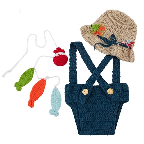 Image of Zeroest Baby Photography Props Newborn Crochet Outfits Knitted Fisherman Set | Handmade Photo Shoot Costume for Boys Girls