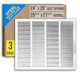 [3 Pack] Fits 24x20 Duct Opening | Steel Return Air Grille by Handua | Vent Cover Grill for Sidewall and Ceiling | White | HVAC Cold Air Intake Grille | Outer Dimensions: 25.75"W X 21.75"