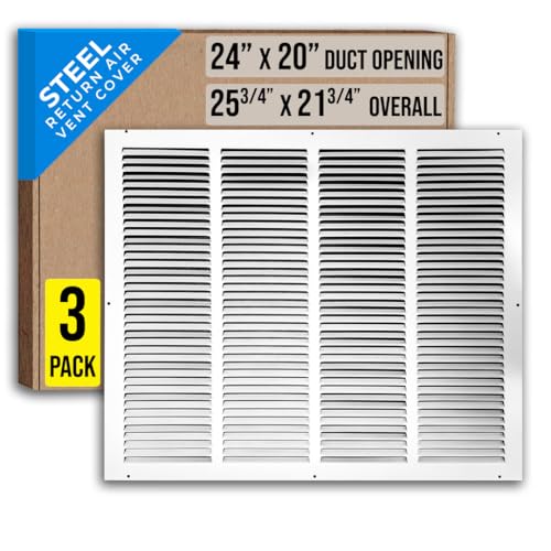 [3 Pack] Fits 24x20 Duct Opening | Steel Return Air Grille by Handua | Vent Cover Grill for Sidewall and Ceiling | White | HVAC Cold Air Intake Grille | Outer Dimensions: 25.75"W X 21.75"