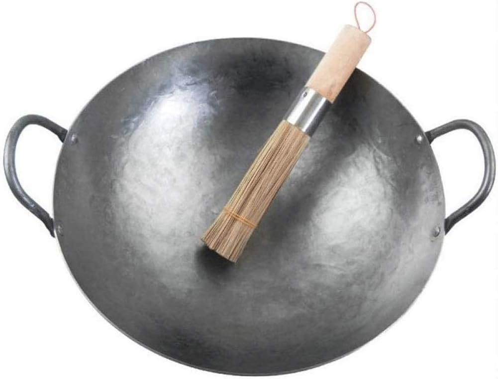 Wok Traditional Hand Hammered Carbon Steel Wok with and Steel Helper Handle(43cm)