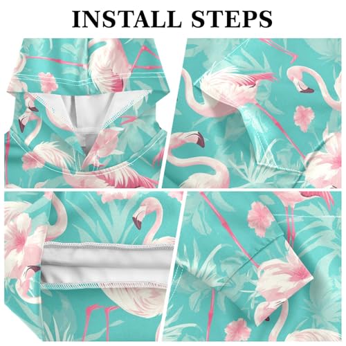 KLL Pink Flamingo Pattern on Green Background Boys And Girls Sweatshirt Long Sleeve Hoodie with Kangaroo Pocket3