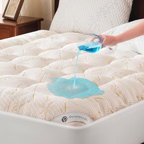 100% Waterproof Queen Size Mattress Topper, Thick Pillow Top Mattress Pad,Up to 21 Inch Deep Pocket,Soft Breathable Mattress Pad for Back Pain, Protector Cover(Beige)