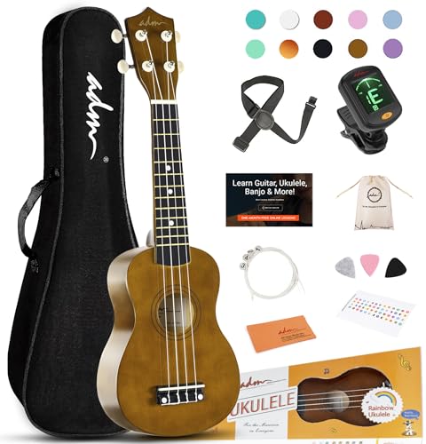 Image of ADM Ukulele for Beginners Hawaiian Wood Ukelele Kit for Kids Adult Student Starter Professional Ukalelee Pack Bundle with Free Lessons Gig Bag Strap Nylon String Tuner (Mocha, 21 Inch)
