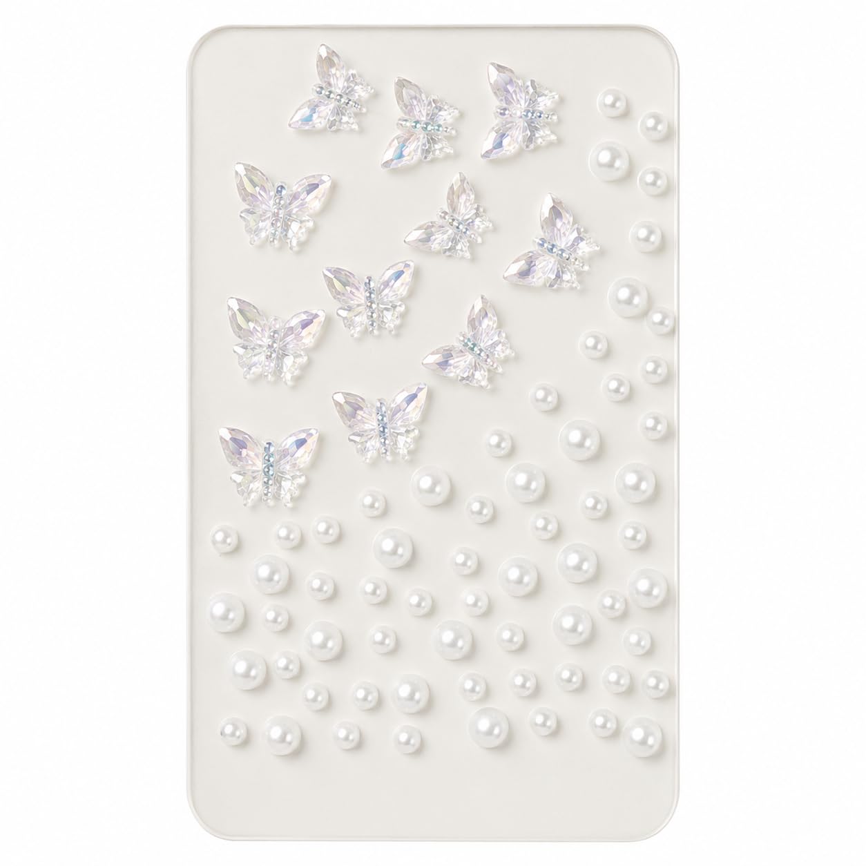 Winkels Solutions 3D Butterfly & Pearl Self-Adhesive Nail Art Stickers | Face Body Gems | 68 Pcs Iridescent AB Crystal Charms + Multi-Size Half Pearls | DIY Manicure-image-3