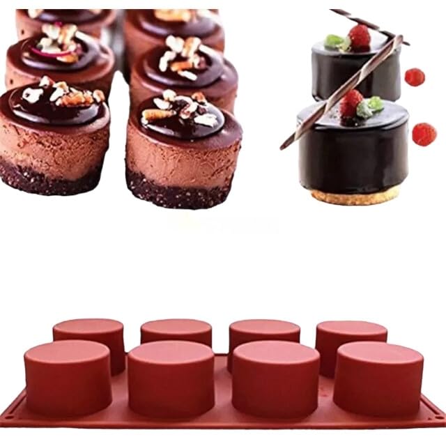 8 Cavity Circle Cylindrical Round Mini Bread, Loaf, Brownie, Mousse, Dessert Bakeware, Cornbread, Muffin Silicon Non-Stick Mould Multi Purpose, Handmade Soap, Ice Cream, Candle Jelly Pudding Cake DIY-image-5