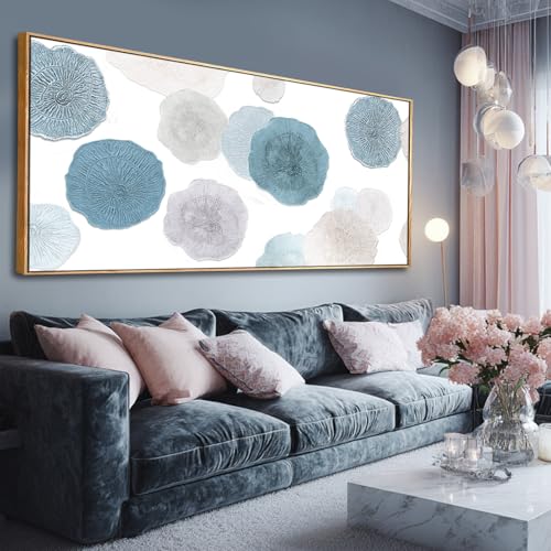 Image of VAYIMDH Neutral Home Wall Decor Blue Canvas Wall Art Contemporary Decorative Painting 32 inchx70 inch Large Artwork for Living Room Bedroom