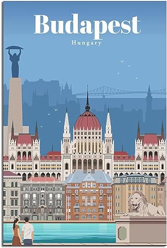 Póster vintage de Hungría en lienzo, arte de pared de Budapest para un hogar con alma