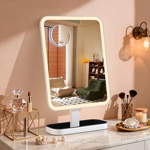 Espejo Vanity con luces y almacenamiento, 19.7" x 12" blanco