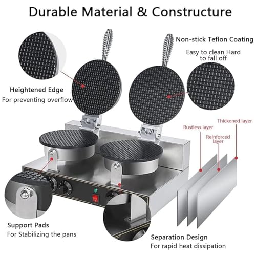 Piastra elettrica per Waffle, Macchina per involtini Primavera in Acciaio Inox Antiaderente, Temperatura Regolabile da 50 a 300 °C, teglia compatta per Coni Gelato Fai da Te per us,