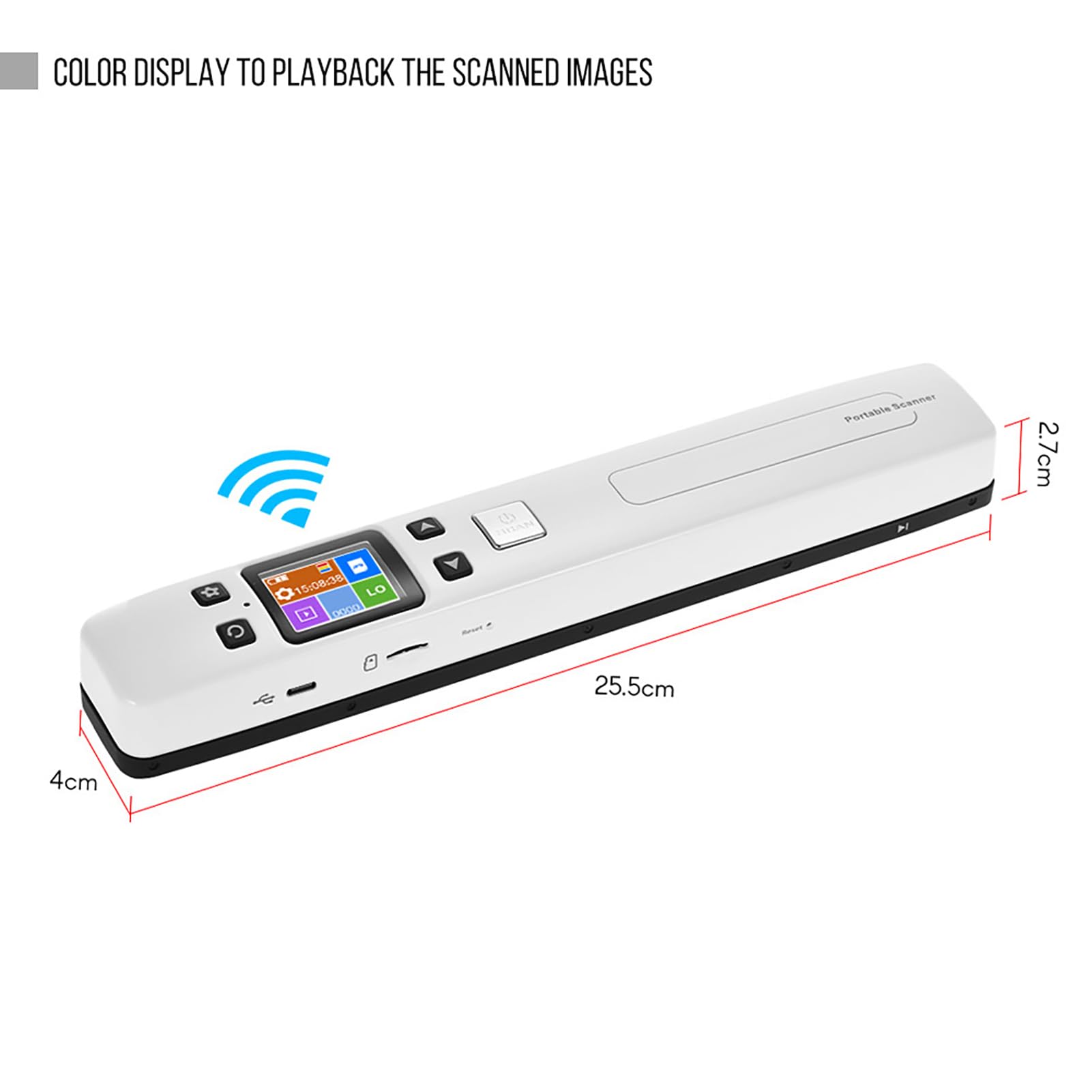 Scanner per Documenti Scanner Portatile a Bacchetta 1050 DPI WiFi JPEG PDF Display LCD Batteria Ricaricabile Supporto Scheda TF Doppio Rullo Margine per Documenti Ricevute (Funzione Wi-Fi)