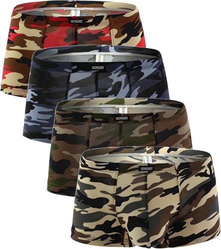 iKingksy Men's Camouflage Boxer Briefs Stretch Pouch Underwear Low Rise Mens Under Panties
