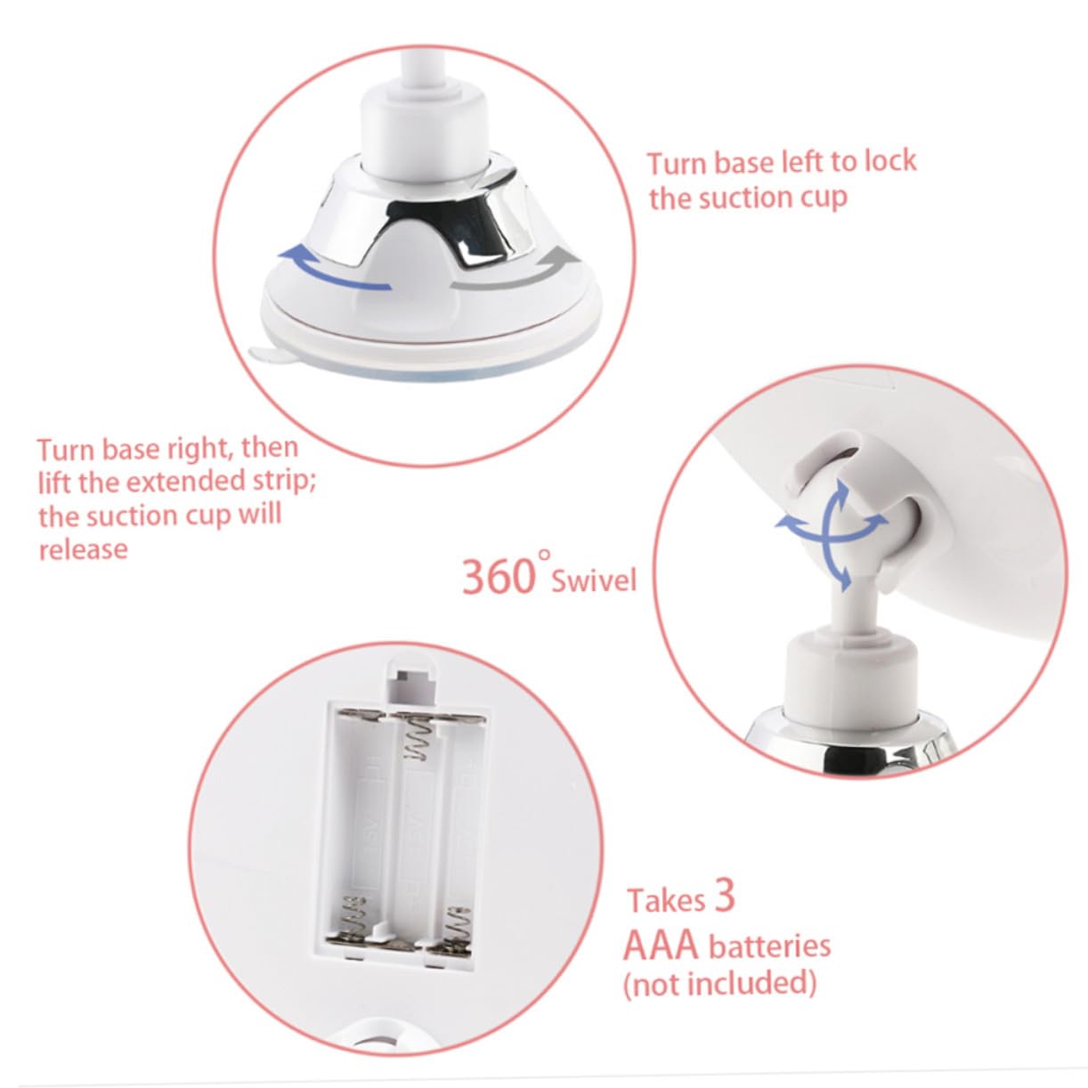 Espejo de Maquillaje con Aumento y Luz LED Espejo de Tocador Redondo Ventosa para Baño y Cosmética