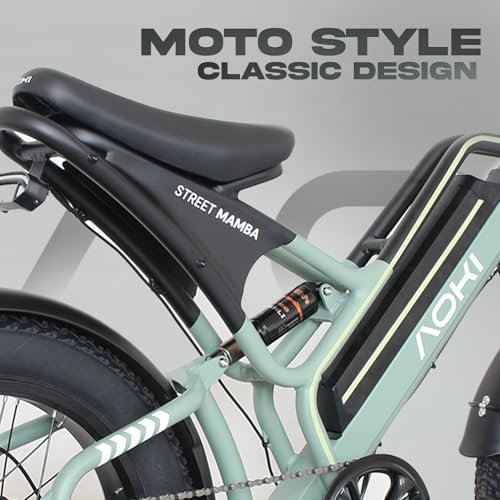 Image of Aoki Street Mamba Electric Bicycle | 48V 250W Motor | 105km Range | 15.8Ah Removable Battery | Dual Suspension | Colour LCD | NFC Smart Unlock | Vapor Green