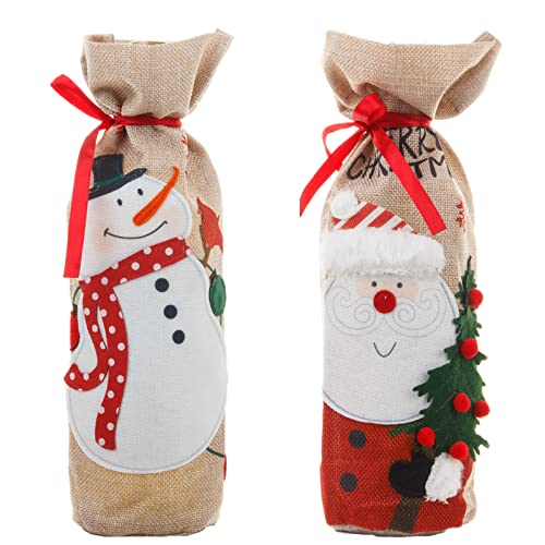 A39V2VSJRG8E86 Weihnachten Weinflasche Abdeckung Taschen Jute Wein Geschenktasche Weinflaschenset Zu Weihnachten Weinflaschenbeutel Mit Kordelzug, Partys Dekoration Tischdekoration(2 Stück) Cover