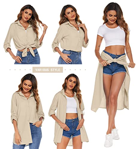 Image of HOTOUCH Women Boyfriend Shirts Button Down Long Sleeve Blouse Cuffed Sleeve Collared Shirt