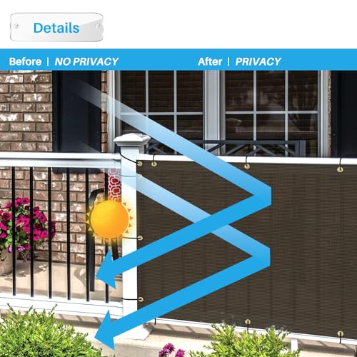 Patio 2.5' x 50' Balcony Privacy Screen Apartments Railing Cover, 30 inches Mesh Screens with Zip Ties for Outdoor Privacy Fence, Deck Backyard Temporary Porch Fencing, Brown by Patio - Used condition - Image 3