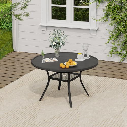Image of VICLLAX Outdoor Patio Round Dining Table, 41.7 inchx 41.7 inch Plastic Tabletop with Storage Shelf for Deck Lawn Garden Backyard, Black