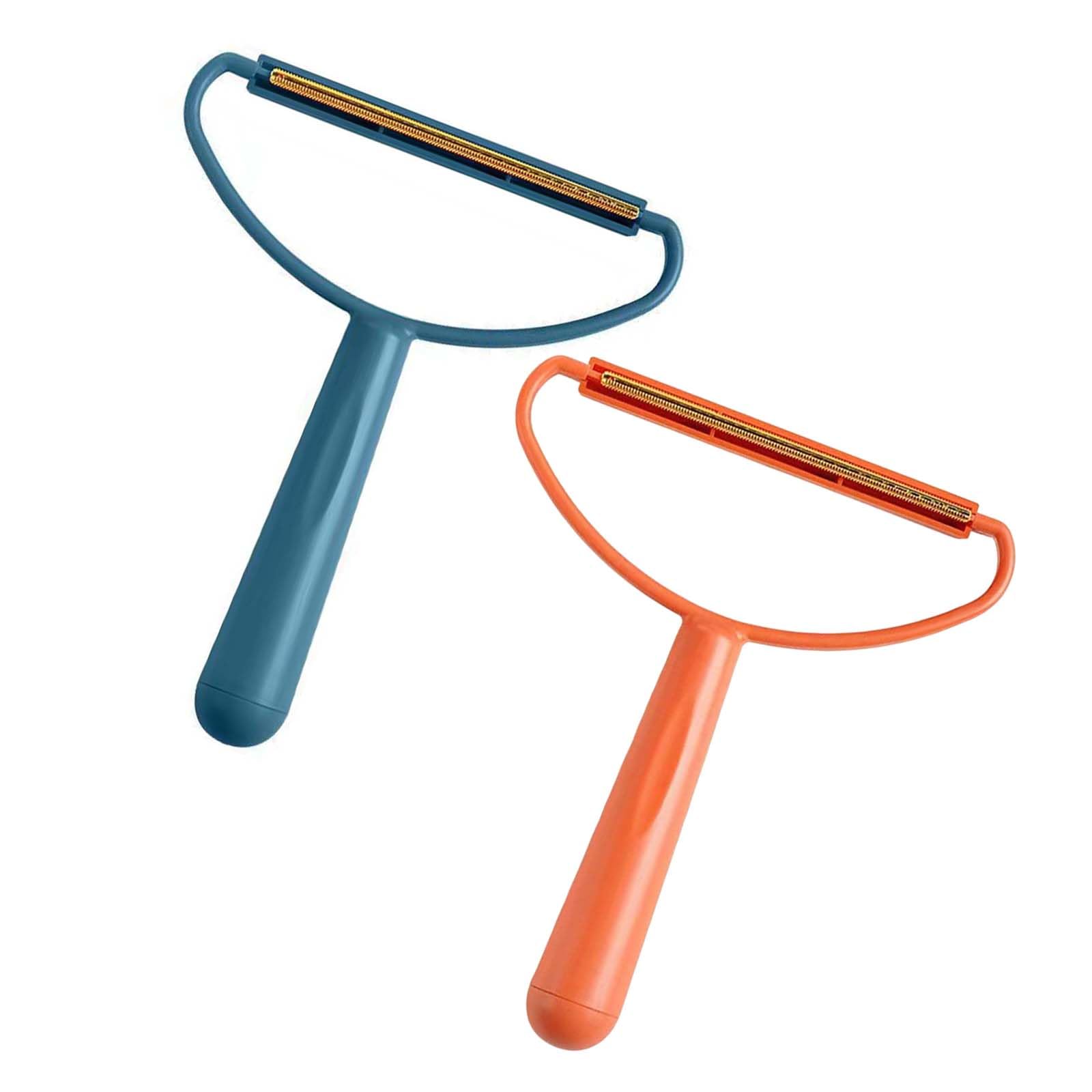 Glimbely Blue+Orange 2Pcs Lint Remover Carpet Tool Pet Hair Remover Portable Lint Roller Scraper For Sofas, Beds, Blankets (Blue+Orange)