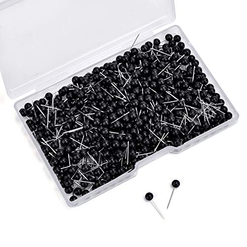 HIYUMY 500 Pieces Map Tacks, 1/8 Inch Push Pins Plastic Beads Head Stainless Steel Wire for Office Marking, Hanging Pictures, Photos and Documents (Black)