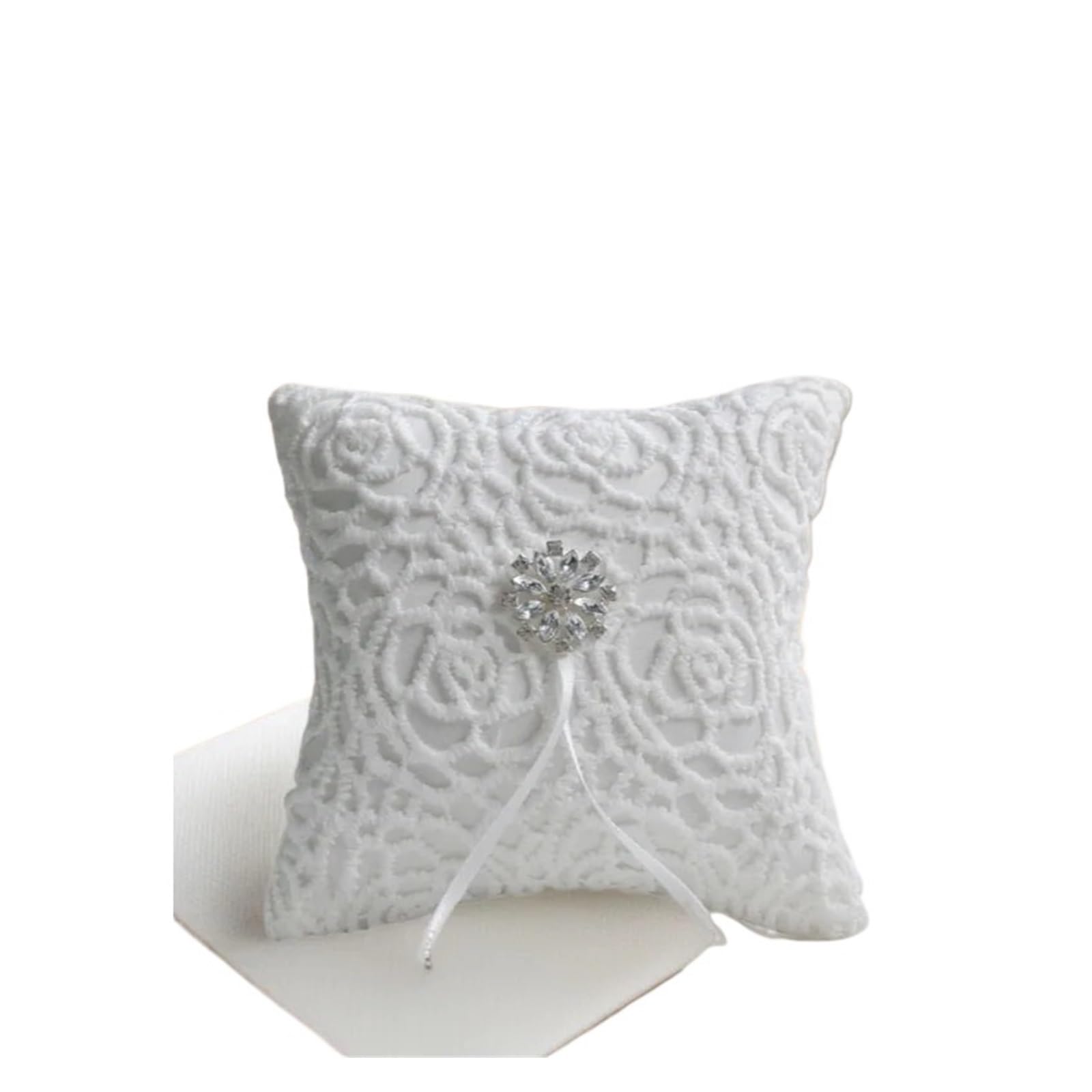HEUchuan wedding ring cushion Cotton Silk Crystal Lace Romantic Wedding Ring Pillow Bearer Cushion for Engagement Propose Marriage Decor