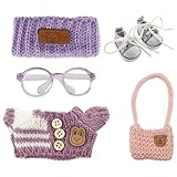 5 Teiliges Puppenkleidung Set 17cm Mini Plüsch Puppen Kleidung mit Pullover Mütze Tasche Brille Schuhe Einfaches An Ausziehen DIY Kinder Geschenke (Lila)