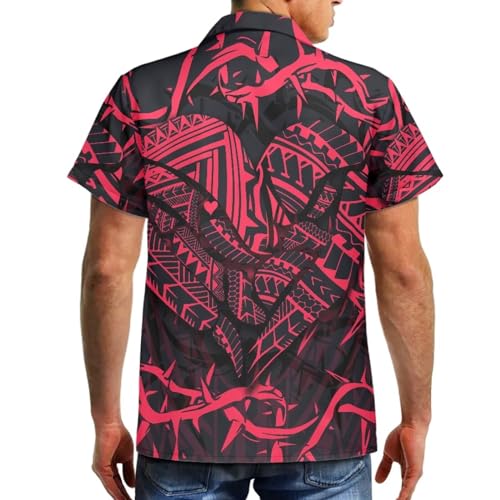 Polynesian Style Prints Polyester Shirts Short Sleeve Button Down Men Samoa Print Colorful Leaves Hawaiian Shirt3