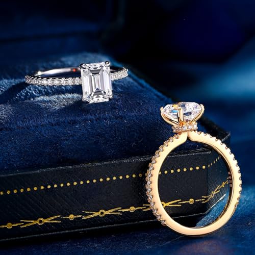 Engagement Rings for Women 2CT 925 Sterling Silver AAAAA Cz Emerald Cut Anniversary Wedding Promise Ring for Her Size 5-93