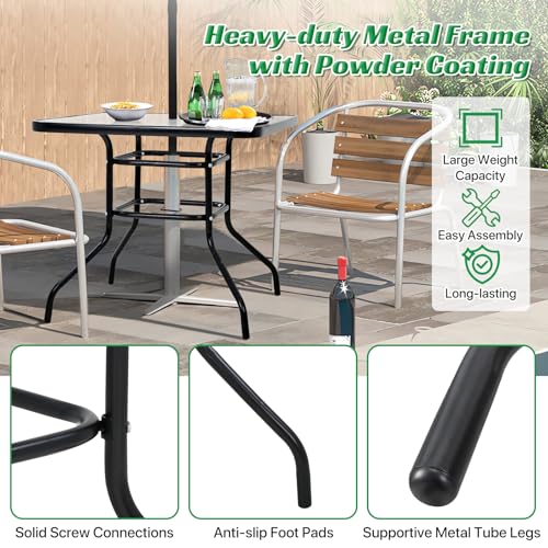 Dkelincs Outdoor Dining Table With Umbrella Hole 31.6 Inch Square Patio Table Outdoor Furniture Garden Table Tempered Glass Patio Bistro Table For Balcony Backyard Lawn And Garden thumb #3