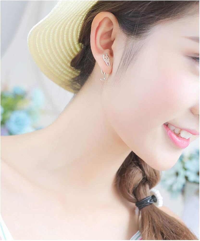 Amazon ピアス 猫 魚 シルバー925 非対称 おもしろい 可愛い スタッドピアス レディース ピアス 通販