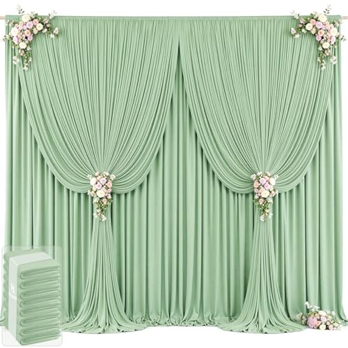 40ft x 12ft Sage Green Backdrop Curtains Wrinkle Free Backdrop Curtain for Wedding Parties Green Fabric Backdrops Drapes Back Drop Cloth Bridal Shower Stage Curtains Wedding Decorations for Reception by Tao-Ge - Used condition - US$93.44