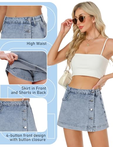 Denim Skort for Women Trendy Slit Mini Denim Skirt Casual Stretchy Jean Skirt with Shorts Summer Short Skirt3