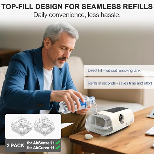 Image of 2 Pack Water Chambers for AirSense 11 AirCurve 11 Humidifier Easy Refill Water Tanks Improve Humidification Comfort CPAP Supplies with Direct Fill Port and Simple Maintenance