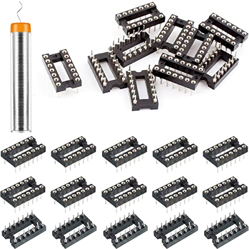 Youmile 40 piezas 14 pines redondos DIP IC Socket 2.54 mm Pitch IC Socket Adapter Round Hole Tipo de soldadura de con pluma de alambre de estaño para experimentos electrónicos DIY