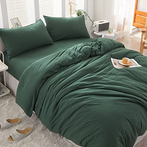Lifetown 100% Jersey Knit Cotton Duvet Cover Set T-Shirt Feel Bedding Set Ultra Soft Wrinkle-Free (Forest Green, Queen) #TOP2