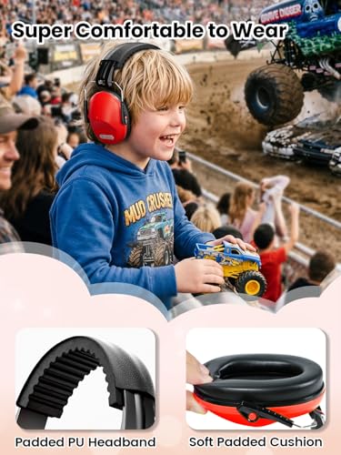 Image of Dr.meter Ear Muffs for Noise Reduction: SNR27.4 Noise Cancelling Headphones for Kids with Adjustable Headband - Noise Cancelling Ear Muffs for Monster Jam, Football Game, Fireworks and Air Shows - Red