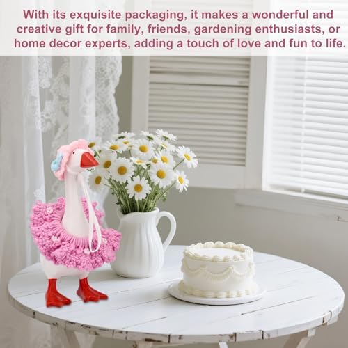 Sinbana Desk Goose Outfit, Polyester Cute Desktop Goose Clothes Including Pretty Hat & Skirt for 7 Inches Desktop Geese (Flower Style, Pink) — view 6