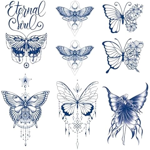 Semi-permanent Butterfly Temporary Tattoos, 6-Sheet 2 Weeks Long Last Waterproof Tattoos,Plant-Based Ink Tattoos Sticker for Adult Children Cover