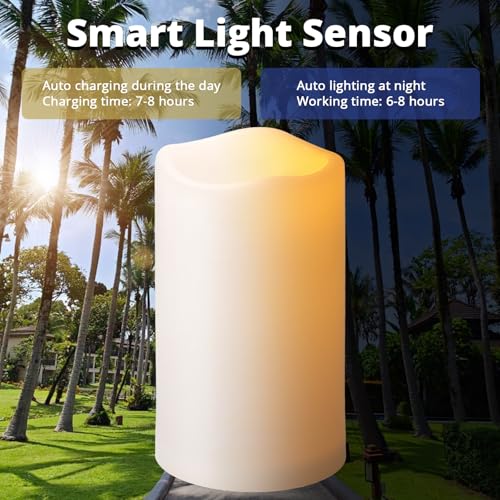 Image of NURADA Large Outdoor Solar Candles Waterproof - 10 inch x 4 inch Rechargeable Solar Powered Flameless LED Pillar Flickering Candle for Patio Porch Lanterns Decor - Ivory White