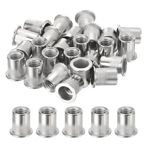 Écrous à rivets à tête plate en acier inoxydable 3/8 lot de 50 inserts moletés uxcell