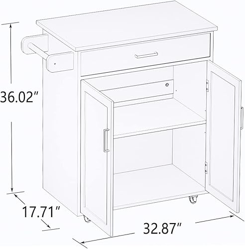 Miniatura 7 de ACLULION Carrito pequeño de isla de cocina con almacenamiento, isla de cocina rodante con parte superior de madera de goma, isla de cocina sobre