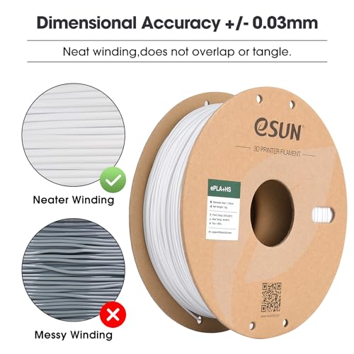 Image of eSUN High Speed PLA+ Filament 1.75mm, 3D Printer Filament Speedy PLA Plus for Fast Printing, Dimensional Accuracy + /- 0.03mm, 1KG Cardboard Spool 3D Printing Filament for 3D Printers, Cold White