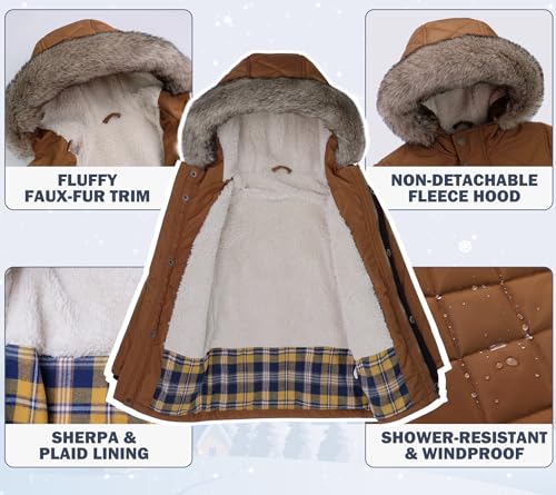 Image of SOLOCOTE Boys Winter Coat Little Kids Heavyweight Fur Hood Sherpa Lining Jacket Water-Resistant Parka