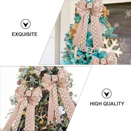 Amosfun 2pcs Christmas Burlap Bows Bowknot Christmas Tree Toppers Xmas Holiday Tree Decorations Ornaments - Image 4