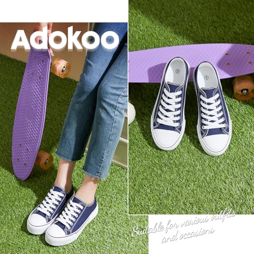 Image of Adokoo Canvas Tennis Shoes for Women Low Top Casual White Black Sneakers for Women Lace Up Fashion Comfortable Walking Shoes