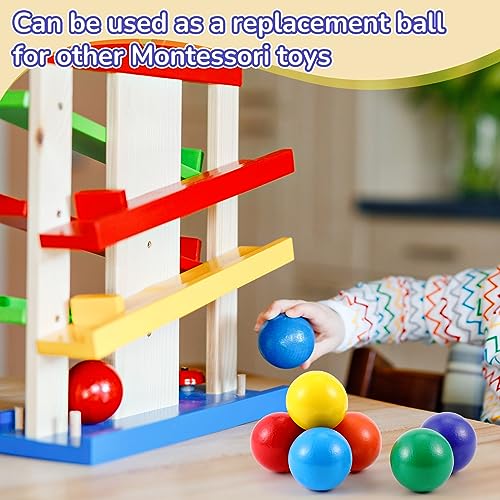Image of Bucherry 12 Pcs Montessori Wooden Balls 1.8 Inch Wooden Replacement Ball Educational Counting Toys Preschool Learning Material and Stacker Matching (Mixed Color)